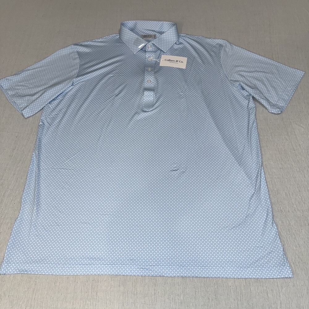 Collars & Co Golf Polo Blue Geometric AOP 2XL Featherweight Flex Relaxed NWT